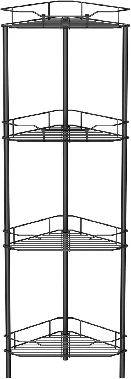 HuggieGems Corner Shower Caddy Organizer - 4 Tier Floor Standing Shelf with Hooks | Black Finish