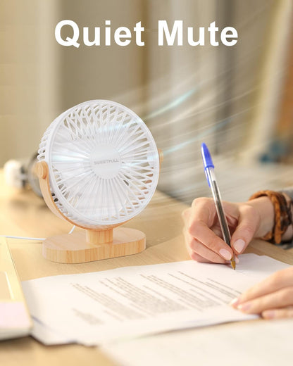 Sweetfull USB Desk Fan - 6.5 Inch Portable Mini Fan with 3 Speeds & 360° Adjustment | Quiet Operation in White Wood Grain