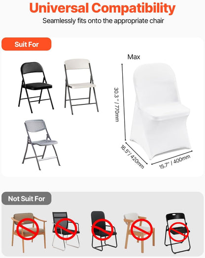 VEVOR 30 PCS White Folding Chair Covers - Elegant Washable Slipcovers for Weddings & Events | Universal Fit