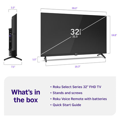 Roku Smart TV – 32-Inch Select Series, 1080p Full HD TV – Roku TV with Voice Remote – Flat Screen LED Television with Wi-Fi for Streaming Live Local News, Sports, Family Entertainment