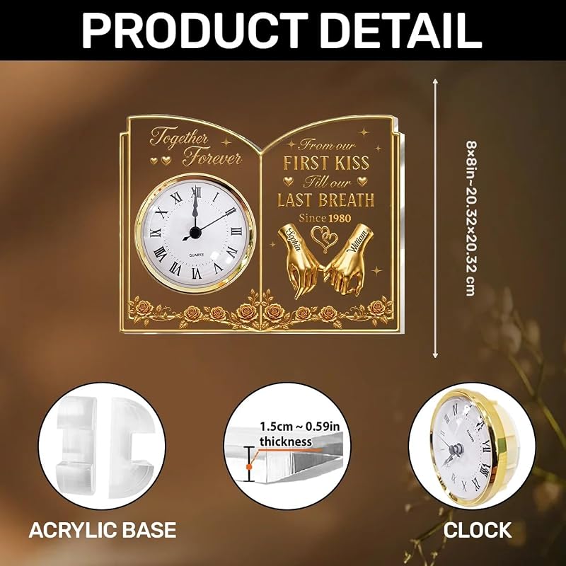 Personalized Acrylic Desk Clock – From Our First Kiss Till Our Last Breath