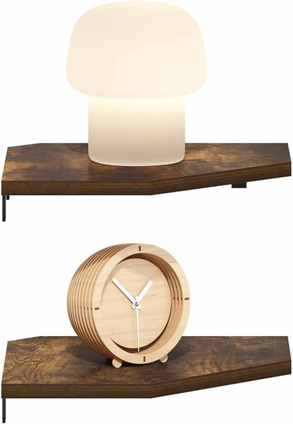 Furinno Rossi Hexagon Floating Shelves - Set of 2 Geometric Wall-Mounted Corner Shelves | Amber Pine