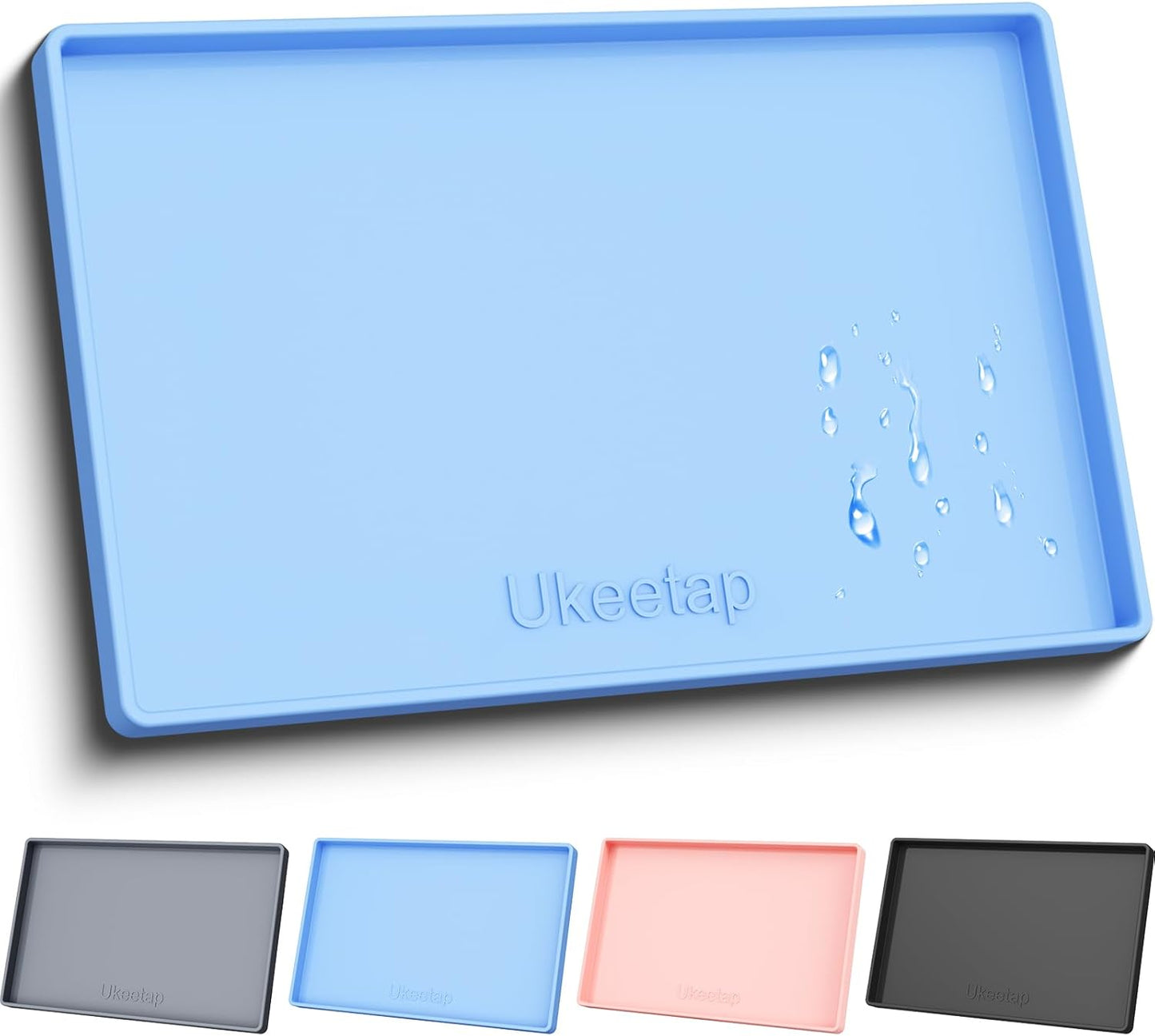 Skiennix Extra Thick Silicone Dog & Cat Food Mat - Waterproof, Non-Slip, 19” x 12”, Blue
