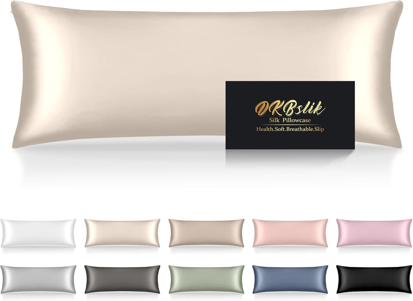 Mulberry Silk Body Pillow Case - Smooth, Cooling & Anti-Acne Zipper Cover | 20x54 Inches, Beige