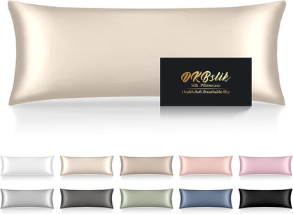 Mulberry Silk Body Pillow Case - Smooth, Cooling & Anti-Acne Zipper Cover | 20x54 Inches, Beige