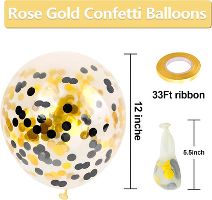 Bezente Black Gold Confetti Balloons - 12-Inch Helium Balloons for Weddings & Parties | 60 Pack