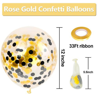 Bezente Black Gold Confetti Latex Balloons - 60 Pack 12 inch Helium Black Gold Confetti Balloons for Wedding Graduation Bridal Shower Birthday Party Decorations