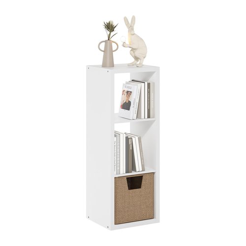 Furinno Cubicle Book Shelf, 3-Cube Bookshelf, Extra Thick Frame Horizontally & Vertically Reversible Bookcase with Open Back, 14.6" x 16" x 44", for Living Room, Bedroom, Home Office, White