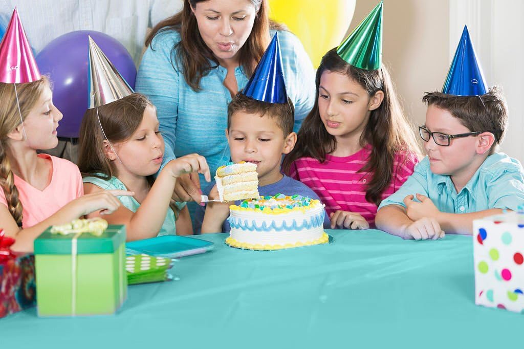 Party Solids Aqua Plastic Table Cover Roll - 54 Inch X 300 Feet with Convenient Slide Cutter