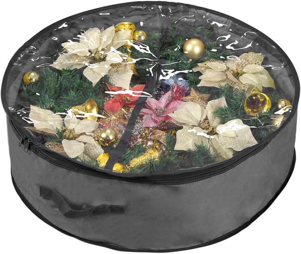 Primode Christmas Wreath Storage Bag 30" - Durable 600D Oxford Container with Clear Top Window | Gray