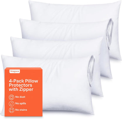 Ultra Soft Pillow Protectors by [Brand Name] | King Size Zippered Covers - Set of 4 - 100% Stain & Dust Protection