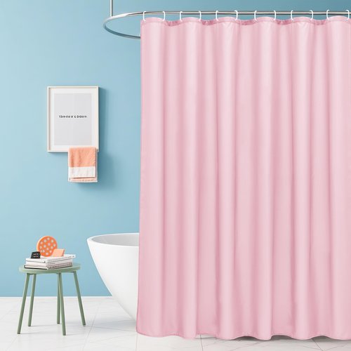 AooHome Standard 72x72 inch Shower Curtain Liner, Durable Polyester Solid Color Shower Curtain with Hooks, Weighted Hem, Water Repellent, Pink