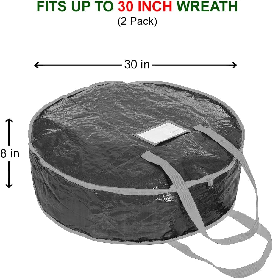 ProPik Christmas Wreath Storage Bag - Durable 30" Holiday Container with Heavy Duty Handles | 2 Pack (Black)