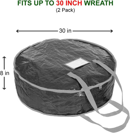 ProPik Christmas Wreath Storage Bag - Durable 30" Holiday Container with Heavy Duty Handles | 2 Pack (Black)