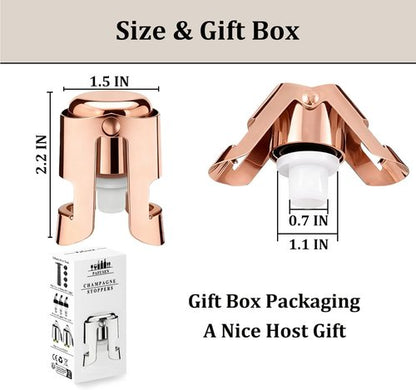 Champagne Stoppers for Bottles, Pafusen Champagne Sealer Stopper, Stainless Steel Champagne Cork Stopper Toppers, Saver for Champagne Cava Prosecco Sparkling Wine (Champagne -3-Pack-Rose Gold)