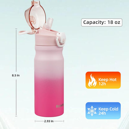 Skiennix Insulated Water Bottle - 18 oz Stainless Steel Flask with Straw & Carry Loop - Cherry Color