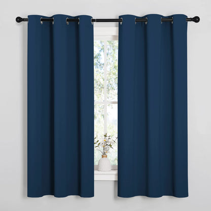 NICETOWN Bedroom Curtain Panels Blackout Draperies, Thermal Insulated Solid Grommet Blackout Curtains/Drapes (1 Pair, 34 by 63 inches, Moroccan Blue)