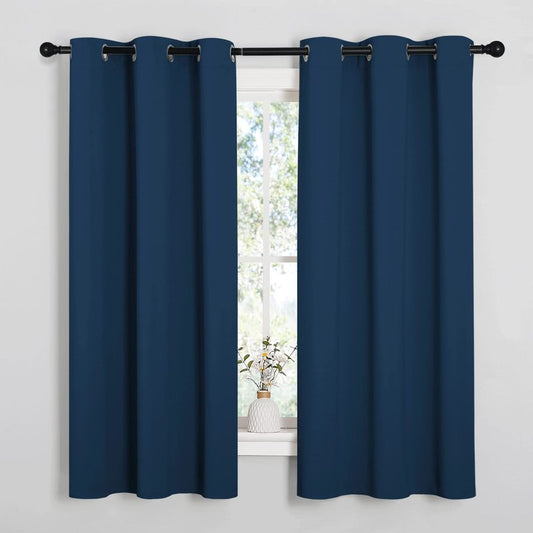 NICETOWN Bedroom Curtain Panels Blackout Draperies, Thermal Insulated Solid Grommet Blackout Curtains/Drapes (1 Pair, 34 by 63 inches, Moroccan Blue)