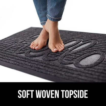GORILLA GRIP 100% Waterproof All-Season WeatherMAX Doormat, US Designed Natural Rubber, Stain and Fade Resistant, Low Profile Indoor Outdoor Door Mats, Easy Clean Patio Mat, 29x17, Charcoal Hello
