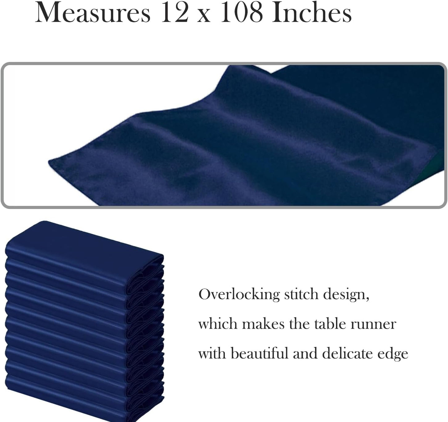 Skiennix Satin Navy Blue Table Runners - 10 Pack | 12 x 108 Inches for Weddings & Events