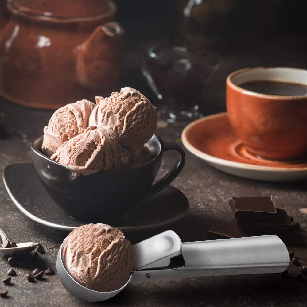 Skiennix Premium Ice Cream Scoop - Heavy Duty Stainless Steel with Trigger | Dishwasher Safe, Medium Silver