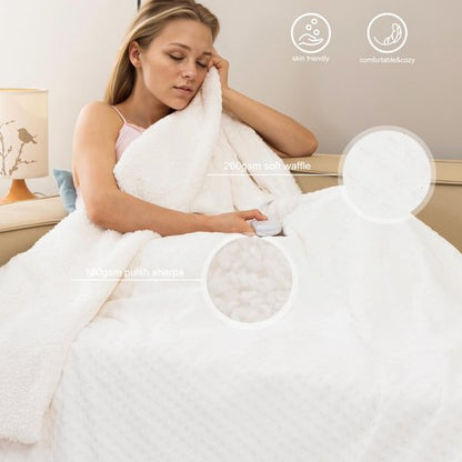 Dowin Heated Blanket Electric Blanket - Throw Size Waffle Fleece Heating Warming Blankets with Auto Shut Off for Couch Office Chair Bed Adults Fuzzy Cozy Machine Washable 50x60 Beige