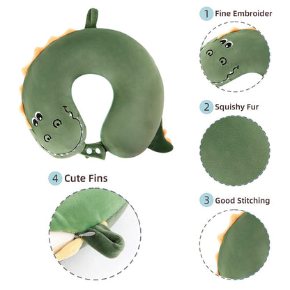 Travel Pillow Memory Foam Head Support Pillows Animal U Shaped Neck Pillow Attachable Snap for Sleeping Car Travel Home Office (Green-Crocodile)