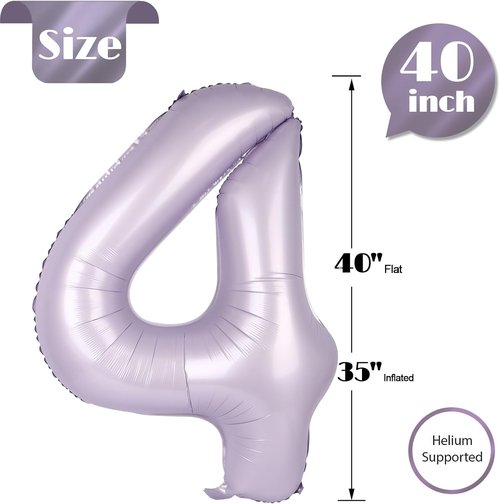 Lilac 40-Inch Number 4 Foil Balloon - Giant 4th Birthday Party Decoration for Kids