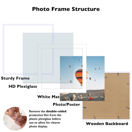 JCJMY 24x24 Picture Frame White with 20x20 Mat, Display Photo 20x20 with Mat or 24 x 24 Without Mat, Wall Hanging Large 24x24 Poster Frame with Shatter Resistant Plexiglass, White