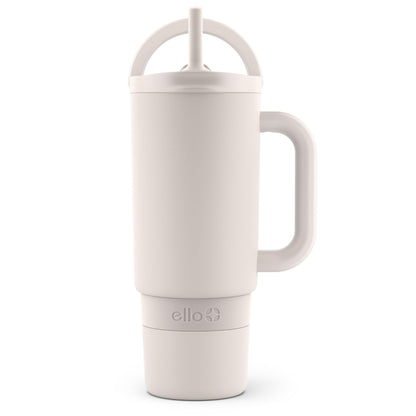 Ello Port 30oz Tumbler with Carry Loop & Integrated Handle | Vacuum Insulated Stainless Steel Reusable Water Bottle Travel Mug | Leak Proof Lid | Flexible Straw | BPA-Free | Dishwasher Safe | Cream