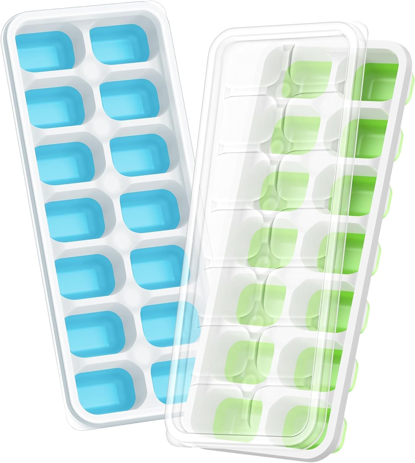 Skiennix Ice Cube Tray - 2 Pack Durable Stackable Trays with Removable Lids | Easy-Release Design for Cocktails & Coffee