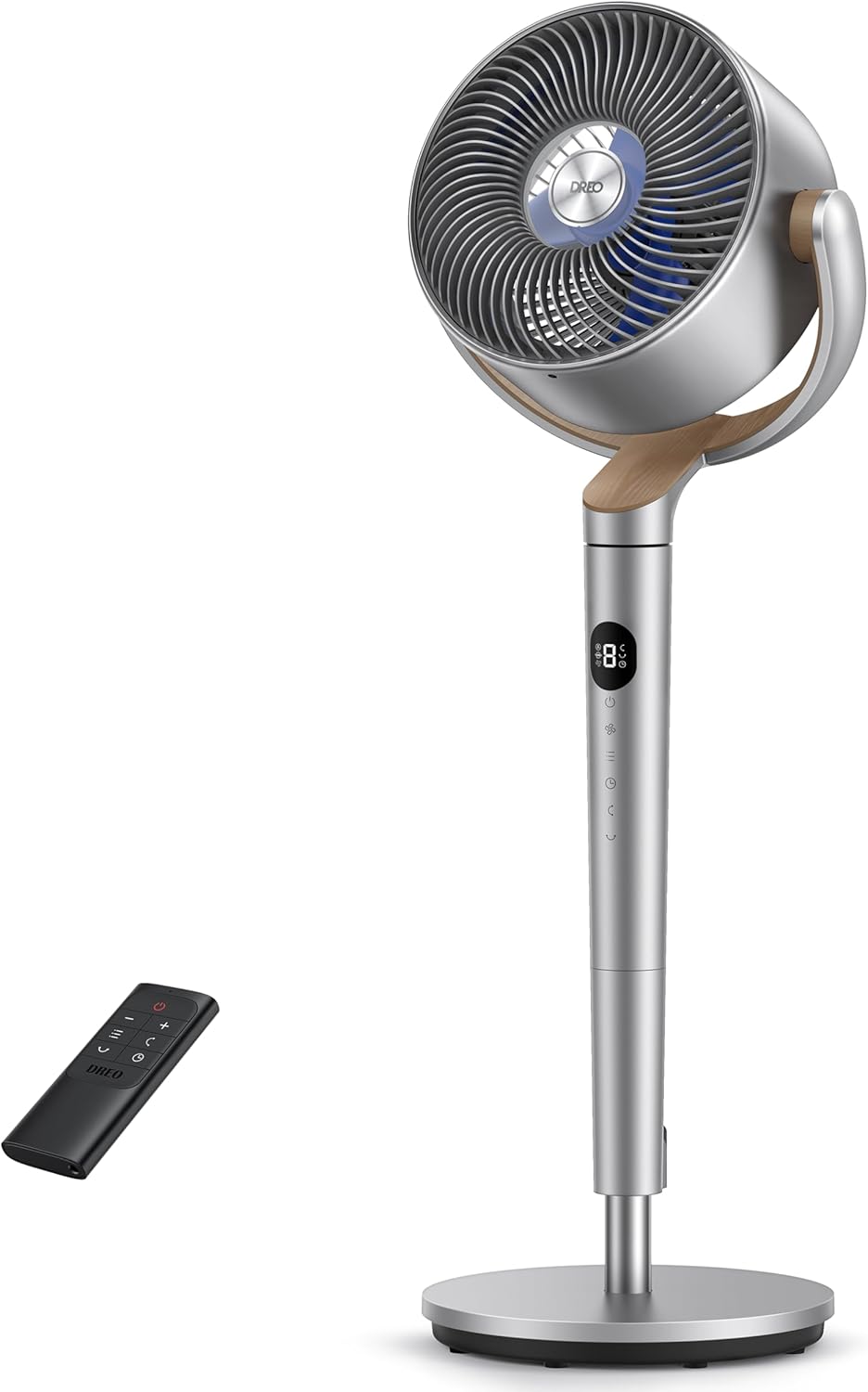 DREO Fan for Bedroom, 120°+120°Omni-directional Oscillating Fan, 90ft, DC Motor, 20 dB Quiet Standing Pedestal Fans, 8 Speeds, 3 Modes Circulator with Remote, 35-40" Adjustable Height, 8H Timer