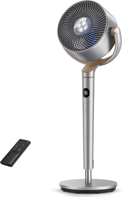 DREO Fan for Bedroom, 120°+120°Omni-directional Oscillating Fan, 90ft, DC Motor, 20 dB Quiet Standing Pedestal Fans, 8 Speeds, 3 Modes Circulator with Remote, 35-40" Adjustable Height, 8H Timer