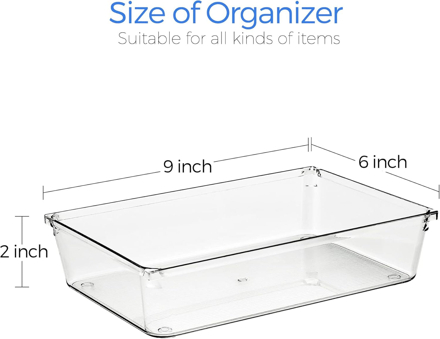 Ravinte Drawer Organizer Set - 6 Clear Plastic Storage Bins with Non-Slip Pads | 6" X 9" for Makeup, Jewelry, and More