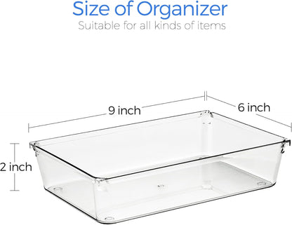 Ravinte Drawer Organizer Set - 6 Clear Plastic Storage Bins with Non-Slip Pads | 6" X 9" for Makeup, Jewelry, and More