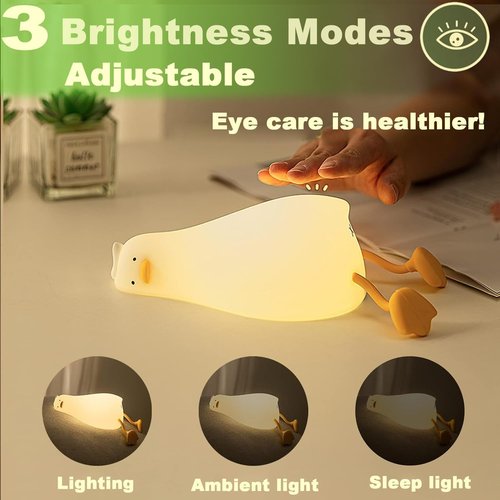 DREAMING MY DREAM Cute Duck Night Light - Rechargeable LED Lamp for Kids | 3-Level Dimmable Touch Control