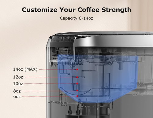 Bonsenkitchen Single Serve Coffee Maker - Fast Brewing Machine with Strength Control | Fits 6.6" Travel Mugs, Silver