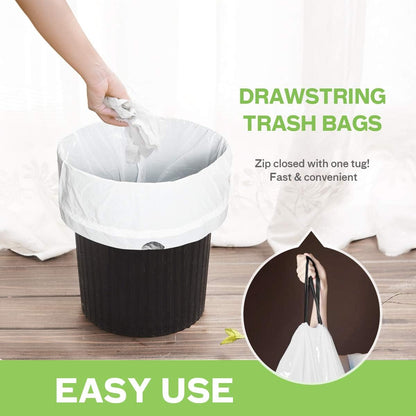 Teivio 1.6 Gallon Strong Drawstring Trash Bags - 120 Count White Liners for Home & Office