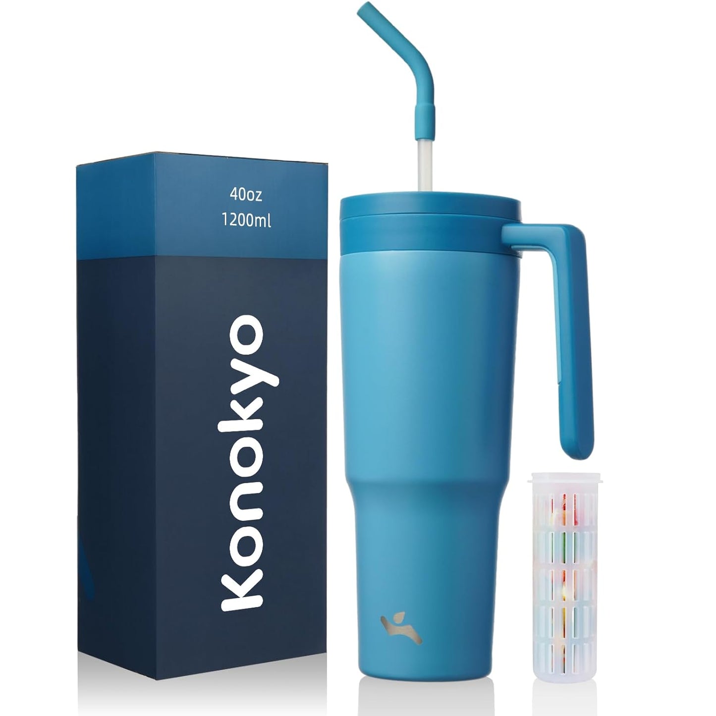 Skiennix Insulated Tumbler - 40 OZ Vacuum Stainless Steel Travel Mug with Handle & Straw - Dark Blue
