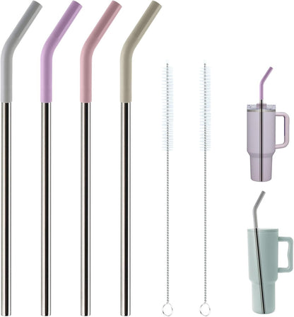Stanley Replacement Straws - Reusable Metal Straws for 40oz Tumblers | 4-Pack 12" Extra Long with Silicone Tips