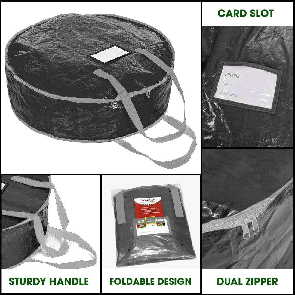 ProPik Christmas Wreath Storage Bag - Durable 30" Holiday Container with Heavy Duty Handles | 2 Pack (Black)
