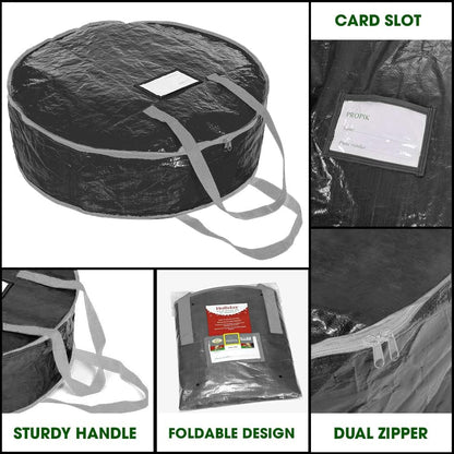 ProPik Christmas Wreath Storage Bag - Durable 30" Holiday Container with Heavy Duty Handles | 2 Pack (Black)