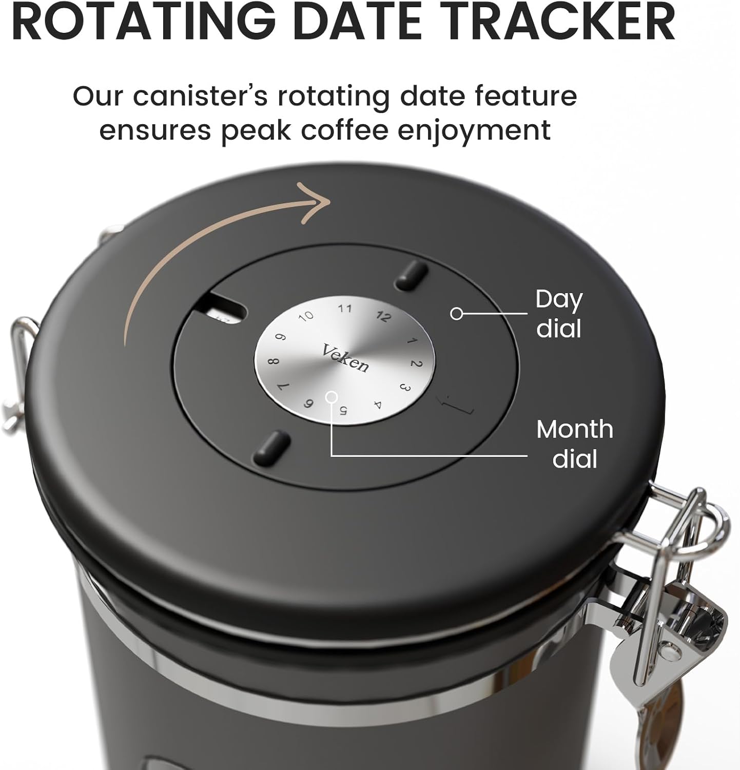 Veken Coffee Canister - Airtight Stainless Steel Storage Container with Window | 39oz, Black, Holds 2.2lbs