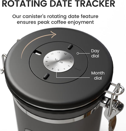Veken Coffee Canister - Airtight Stainless Steel Storage Container with Window | 39oz, Black, Holds 2.2lbs