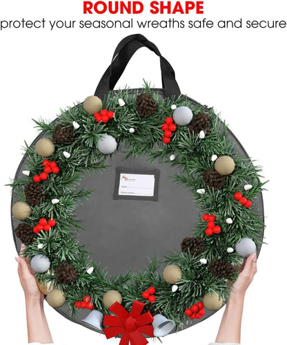 Primode Heavy Duty Wreath Storage Bag - Durable 600D Oxford Polyester for Xmas Wreaths (30", Gray)