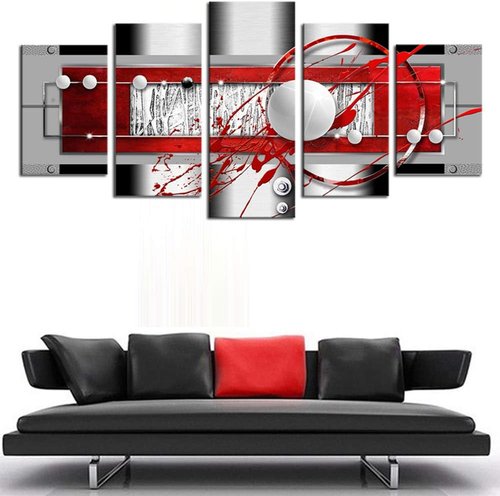 AWLXPHY Abstract Canvas Wall Art - Modern Red, Black & Grey 5-Piece Framed Set | 60" x 30" HD Print for Living Room Decor