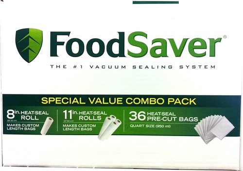 FoodSaver Vacuum Seal Combo Pack - Includes 1-8" Roll, 4-11" Rolls & 36 Pre-Cut Bags