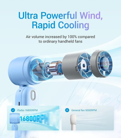Diveblues High-Speed Portable Handheld Turbo Fan - USB Rechargeable, Compact Design for Travel & Home (Blue)