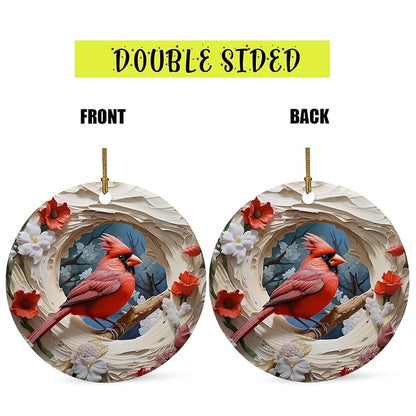 3D Red Cardinal Memorial Christmas Ornament - Ceramic Hanging Decoration - Red Variation