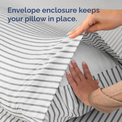 Standard Pillow Cases Set of 2 - Ultra-Soft Hotel Quality Pillowcase Covers - Comfy & Wrinkle Free - Stain and Fade Resistant - Machine Washable Pillow Protectors - 2 Piece Set - Grey Stripes 2